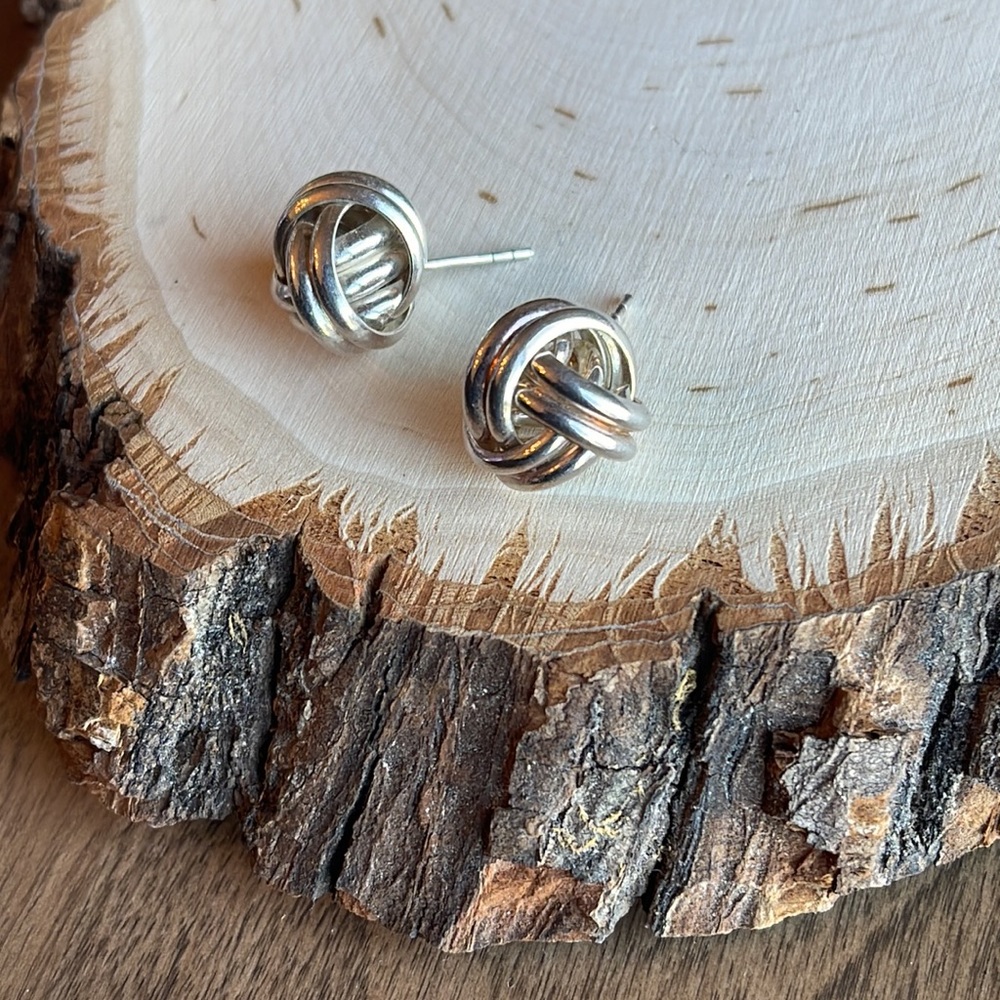 Knot stud nautical earrings silver tone chunky jewelry